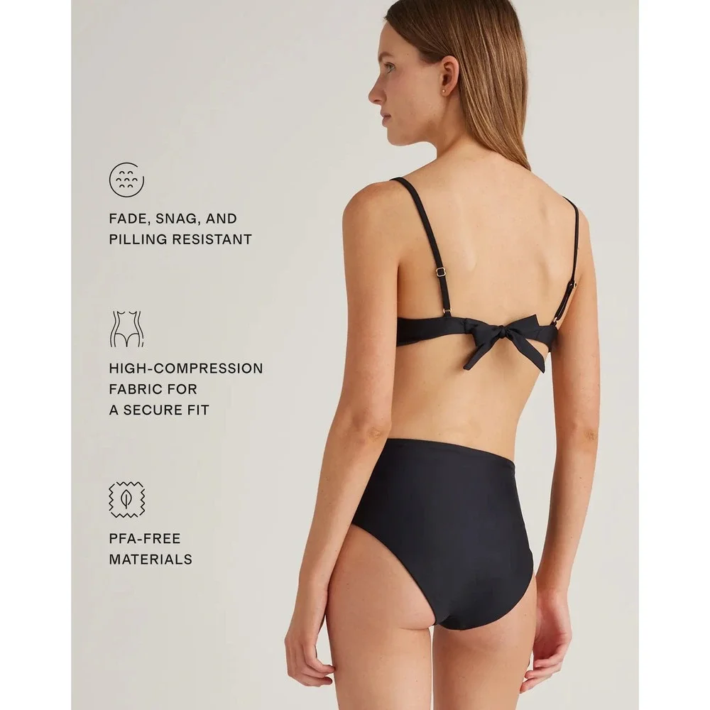 Quince Italian Demi Black Underwire Bikini Top Swimwear NWT‎ M